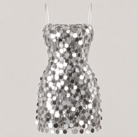 Silver Paillette Sequin Mini Dress – Spaghetti Strap New Year's Eve Party Dress