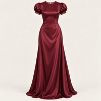 Burgundy One-Shoulder Corset Satin Maxi Dress – Draped Evening Gown with Lace-Up Back