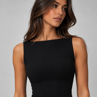 Black Boat Neck Fitted Top – Sleeveless Corset Seam Going Out Top