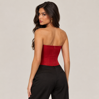 Red Satin Strapless Corset Top – Boned Bustier with Front Hooks