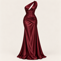 Plum Satin Maxi Dress with Short Sleeves & Lace Trim – Elegant Wedding Guest Dress