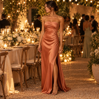 Strapless Satin Maxi Dress with Side Slit – Elegant Evening & Wedding Guest Dress