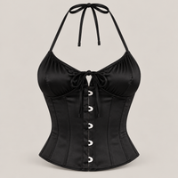 Black Satin Halter Corset Top with Lace-Up Back – view 5
