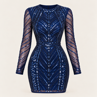 Blue Sequin Long Sleeve Backless Mini Dress – Sparkly Bodycon Party Dress