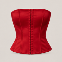 Red Satin Strapless Corset Top – Boned Bustier with Front Hooks