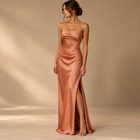 Strapless Satin Maxi Dress with Side Slit – Elegant Evening & Wedding Guest Dress