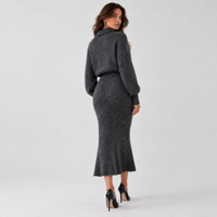 Charcoal collared knit midi sweater dress – back view