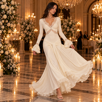 Ivory lace trim long sleeve maxi dress – at an evening event
