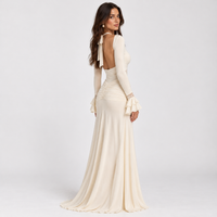 Ivory lace trim long sleeve maxi dress – back view