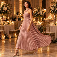 Dusty Rose Pleated Halter Maxi Dress – Flowy Open Back Wedding Guest Gown