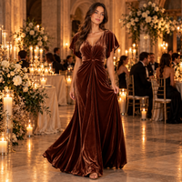 Chocolate Velvet Maxi Dress with Flutter Sleeves – view 2