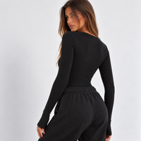 Black zip front long sleeve fitted top – back view