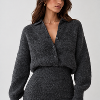 Charcoal collared knit midi sweater dress – close-up detail