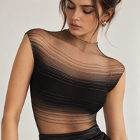 Black sheer ombré mesh sleeveless top – close-up detail