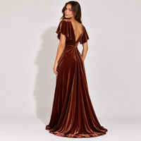 Chocolate Velvet Maxi Dress with Flutter Sleeves – view 5