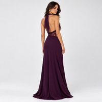 Plum lace halter maxi dress – back view