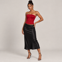 Red Satin Strapless Corset Top – Boned Bustier with Front Hooks