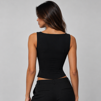 Black Boat Neck Fitted Top – Sleeveless Corset Seam Going Out Top